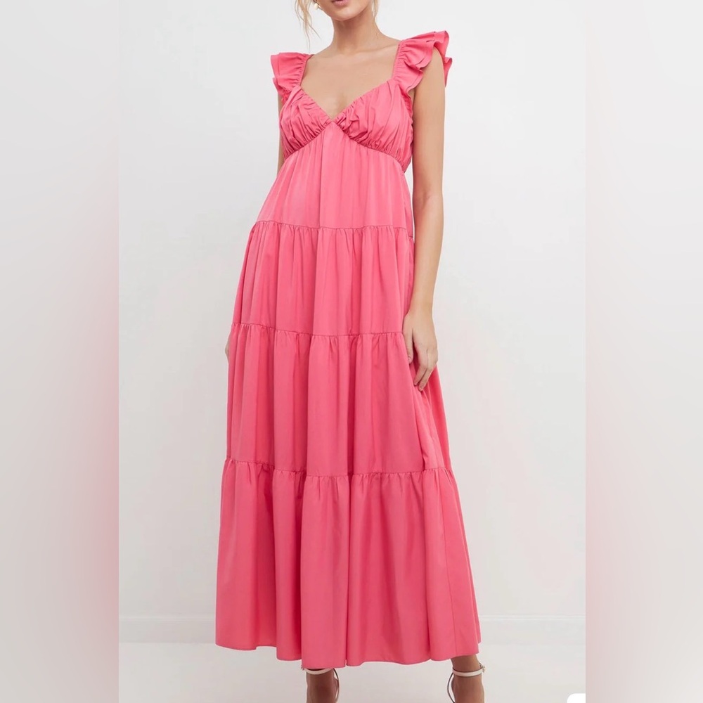 English Factory Pink Tiered Maxi Dress - Sleeveless Summer Dress